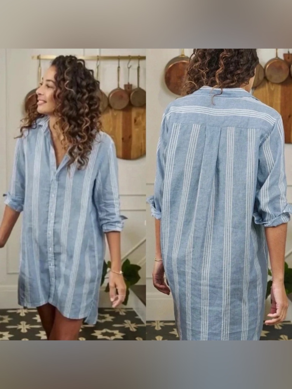 NEW Frank & Eileen Hunter Dress Blue Stripe Linen XXS